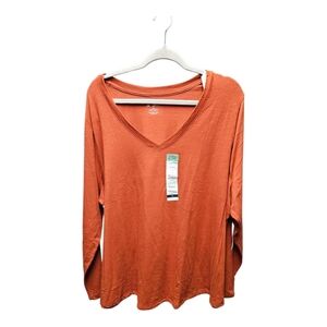 Women's Rust V-Neck Long Sleeve Top